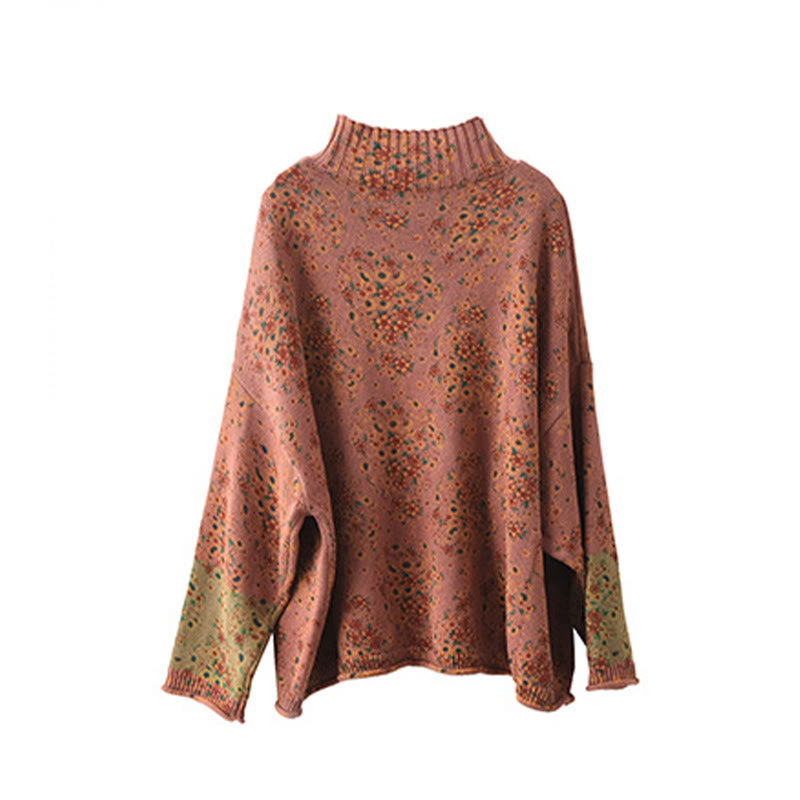 Nimara Ritual Fall Printing Floral Long Sleeve Mock Neck Women's Knitted Sweater
