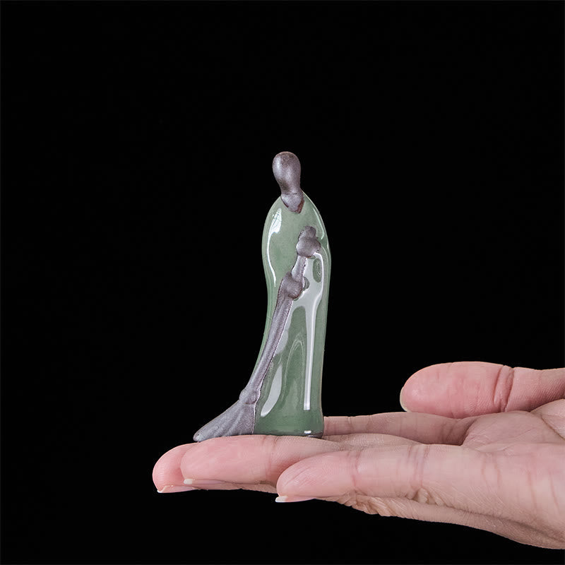 Nimara Ritual Small Formless Buddha Sweeping Monk Ceramic Statue Home Decoration 3.5*1.5*7cm
