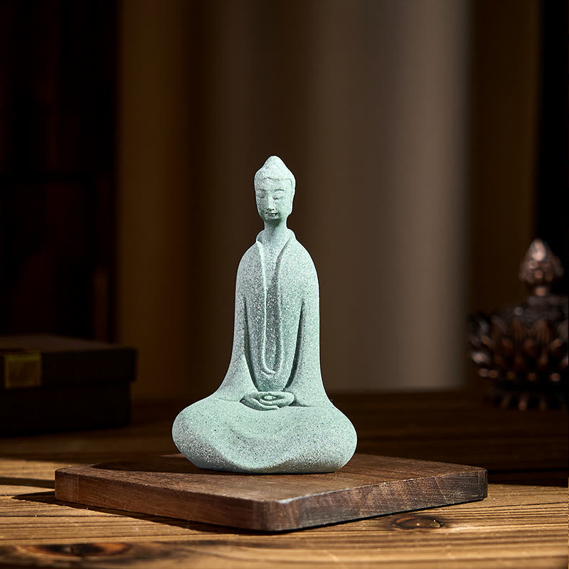 Nimara Ritual Meditation Buddha Statue Sandstone Home Figure Desk Decoration 6*4.5*9.5cm