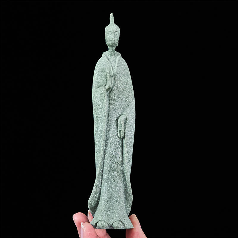 Nimara Ritual Meditation Buddha Standing Statue Sandstone Home Decoration 3.8*6.5*17cm