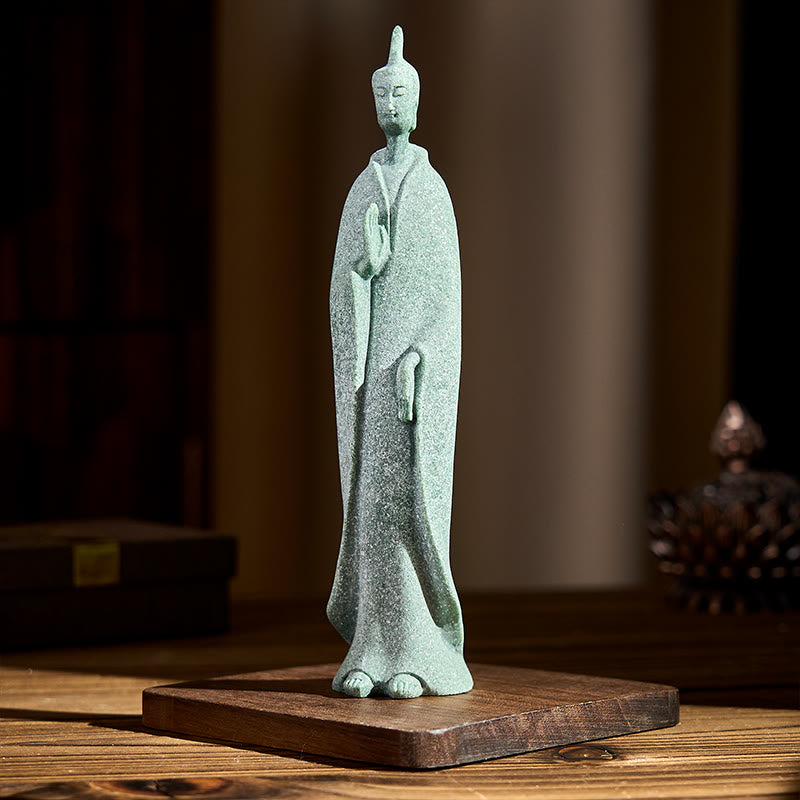 Nimara Ritual Meditation Buddha Standing Statue Sandstone Home Decoration 3.8*6.5*17cm