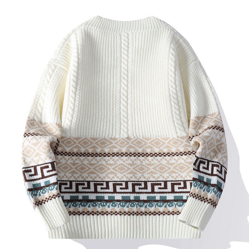 Nimara Ritual Jacquard Ethnic Long Sleeve Men's Knitted Sweater With Pockets