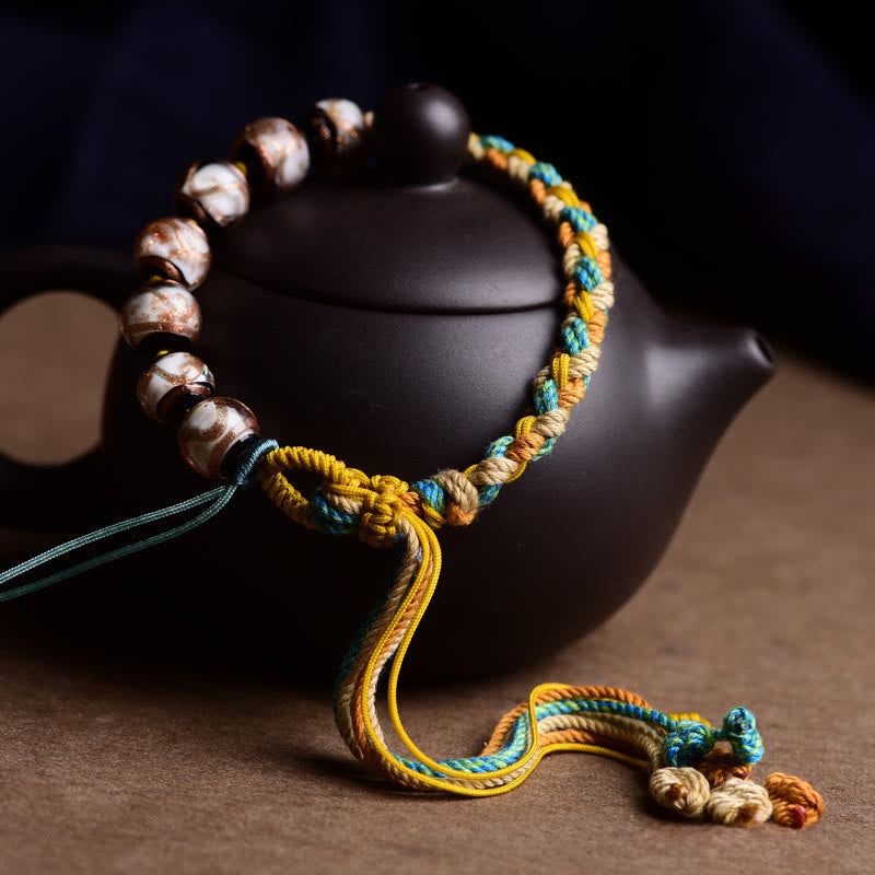 Nimara Ritual Tibet Liuli Glass Wishing Health And Safety String Bracelet