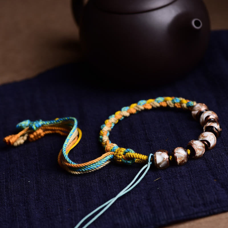 Nimara Ritual Tibet Liuli Glass Wishing Health And Safety String Bracelet