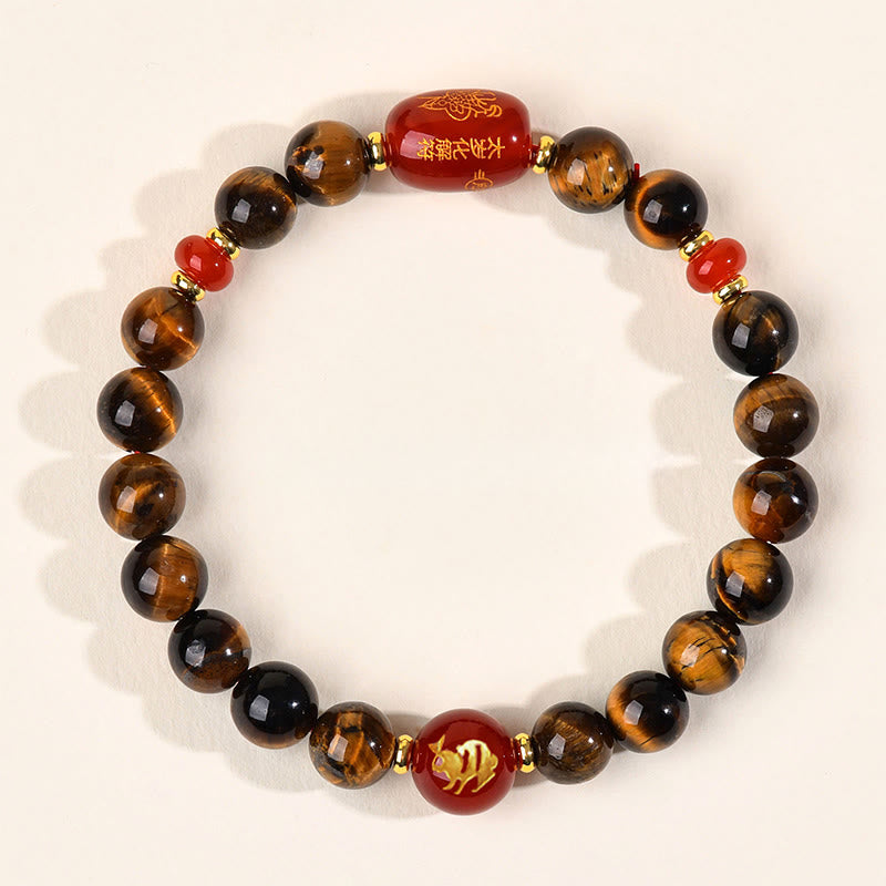 Nimara Ritual 12 Chinese Zodiac Natural Tiger Eye Red Agate Protection Bracelet