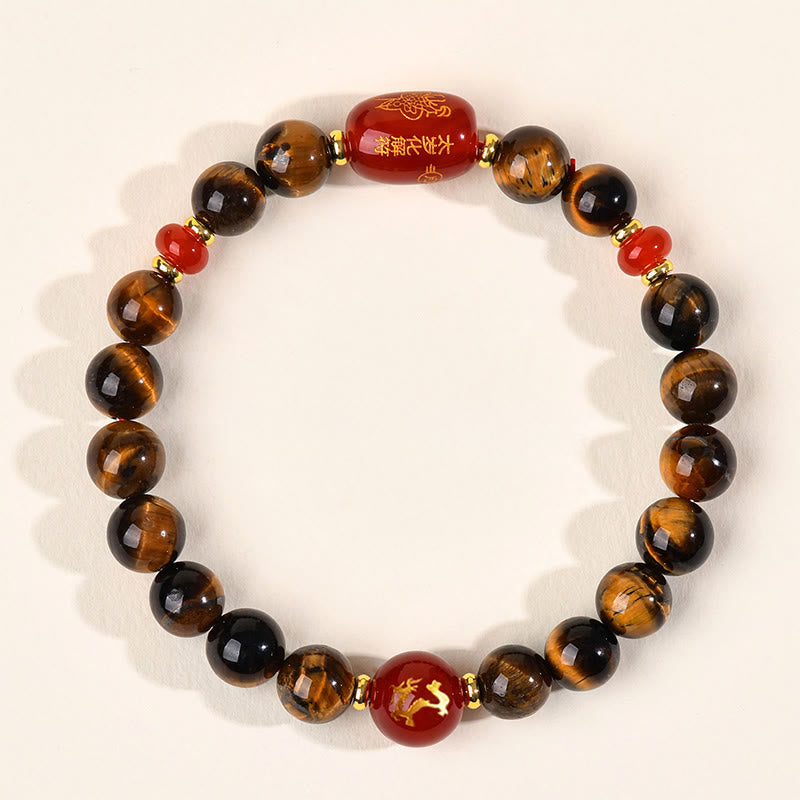 Nimara Ritual 12 Chinese Zodiac Natural Tiger Eye Red Agate Protection Bracelet