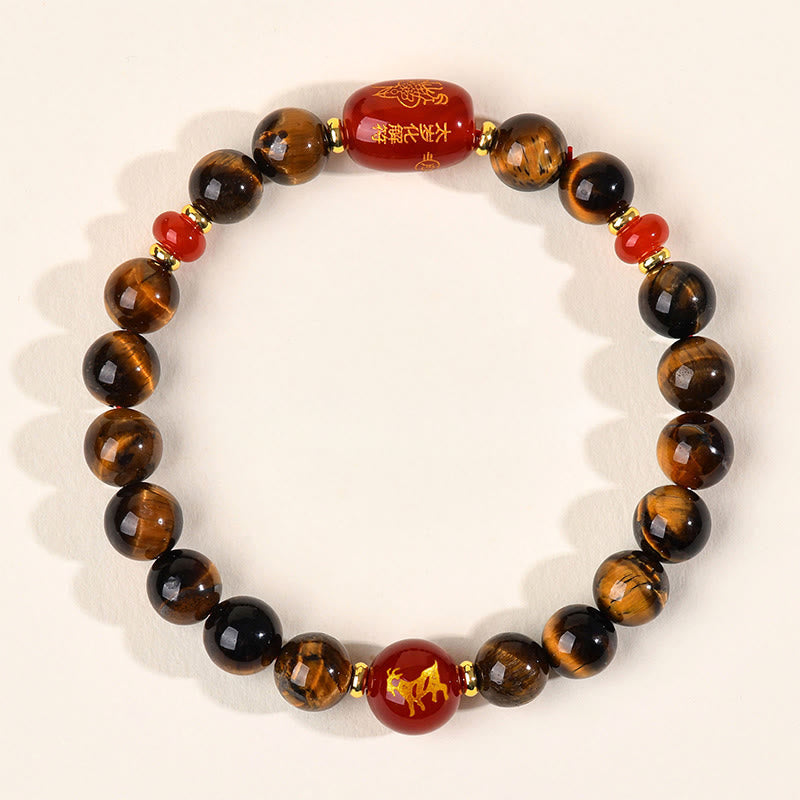 Nimara Ritual 12 Chinese Zodiac Natural Tiger Eye Red Agate Protection Bracelet