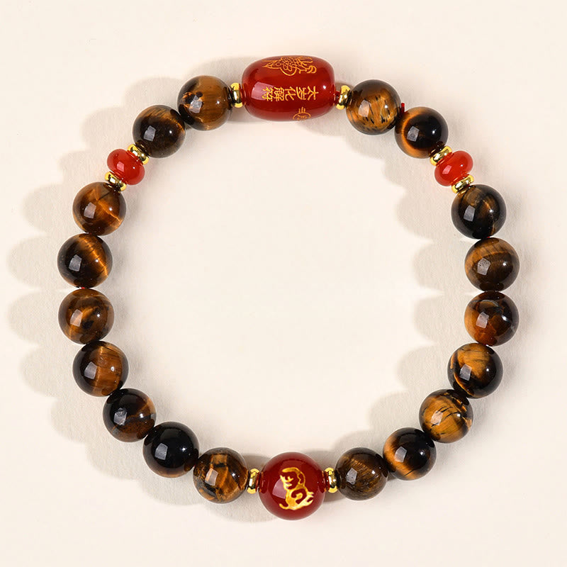 Nimara Ritual 12 Chinese Zodiac Natural Tiger Eye Red Agate Protection Bracelet