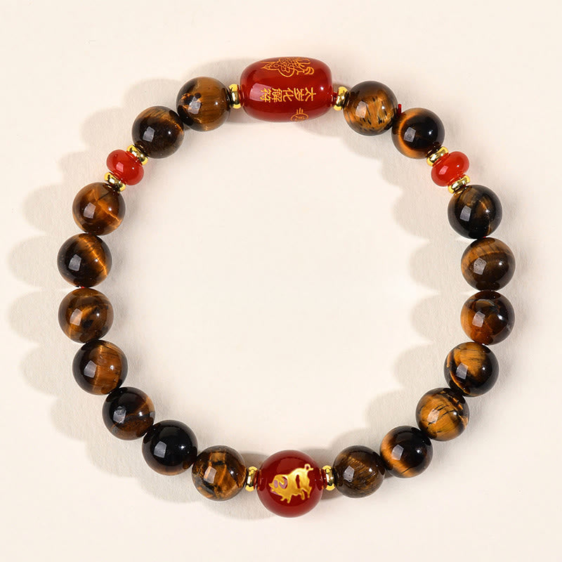 Nimara Ritual 12 Chinese Zodiac Natural Tiger Eye Red Agate Protection Bracelet