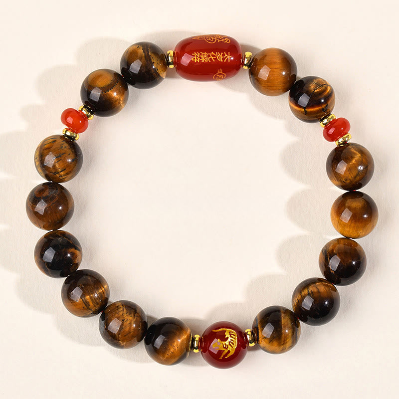 Nimara Ritual 12 Chinese Zodiac Natural Tiger Eye Red Agate Protection Bracelet