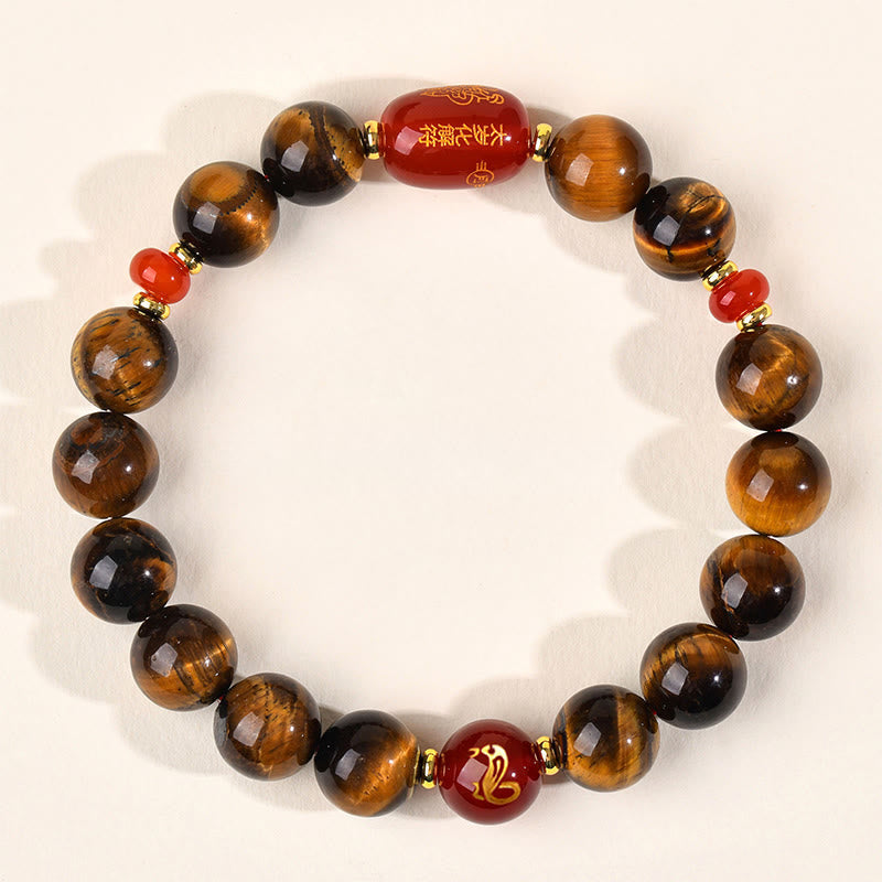 Nimara Ritual 12 Chinese Zodiac Natural Tiger Eye Red Agate Protection Bracelet
