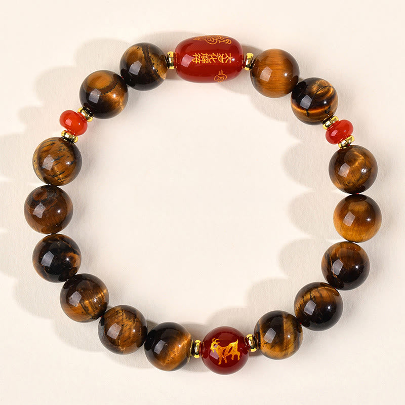 Nimara Ritual 12 Chinese Zodiac Natural Tiger Eye Red Agate Protection Bracelet