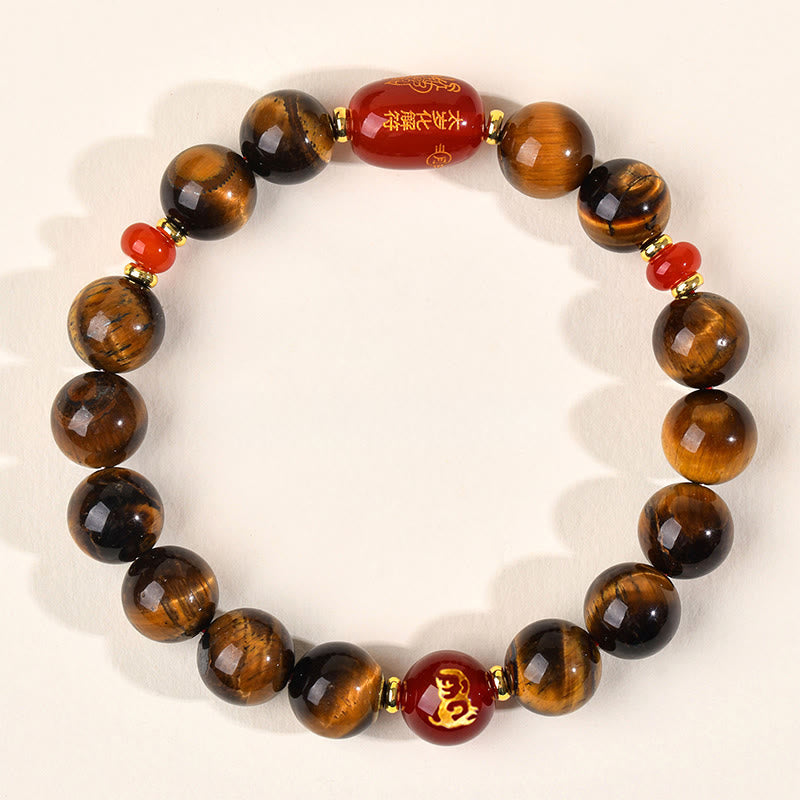 Nimara Ritual 12 Chinese Zodiac Natural Tiger Eye Red Agate Protection Bracelet