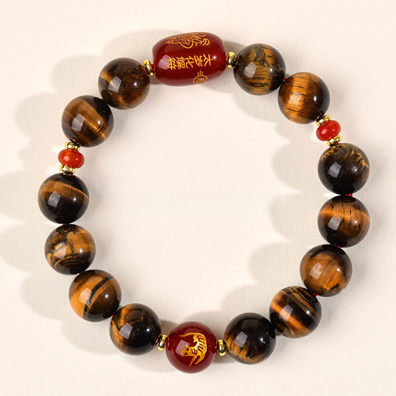 Nimara Ritual 12 Chinese Zodiac Natural Tiger Eye Red Agate Protection Bracelet