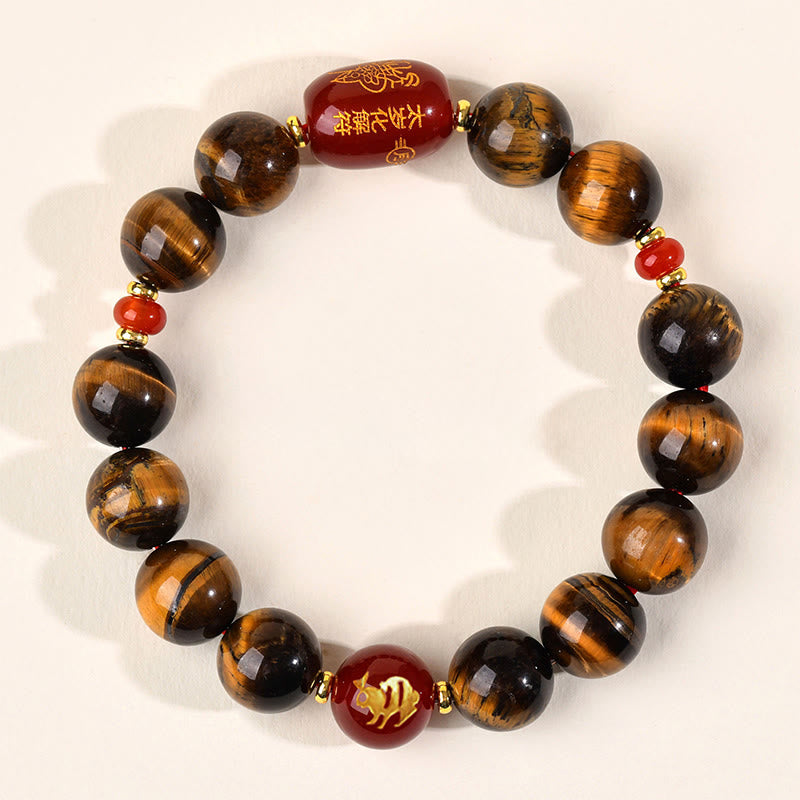 Nimara Ritual 12 Chinese Zodiac Natural Tiger Eye Red Agate Protection Bracelet