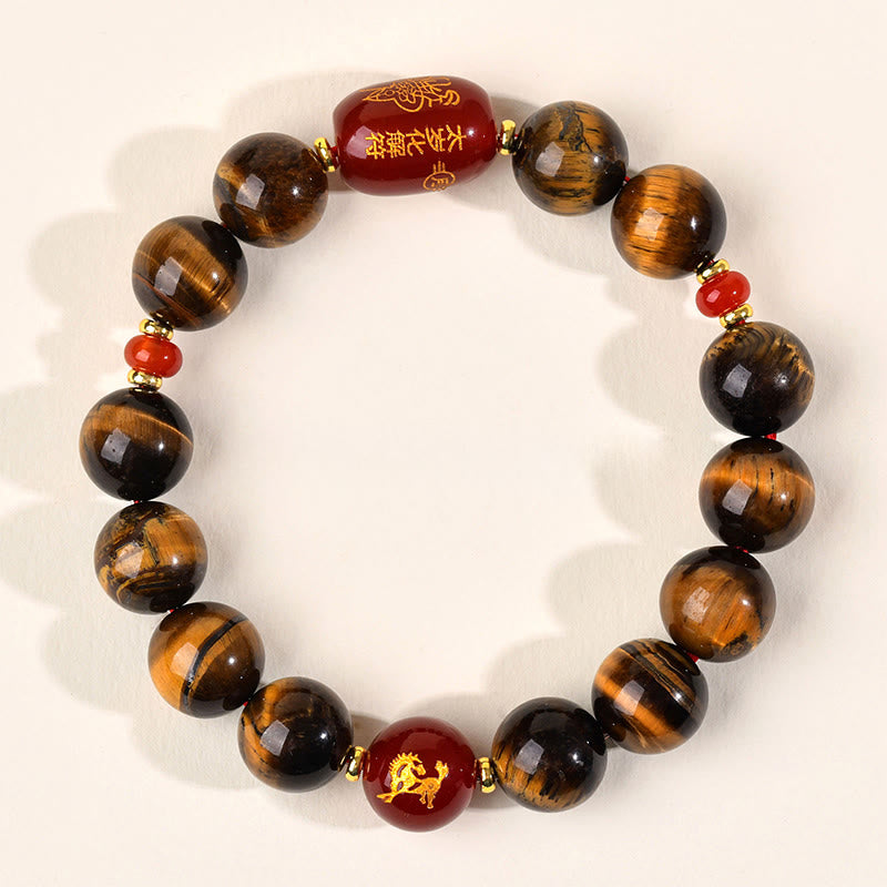 Nimara Ritual 12 Chinese Zodiac Natural Tiger Eye Red Agate Protection Bracelet