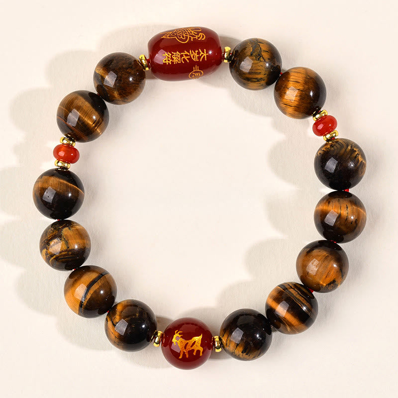 Nimara Ritual 12 Chinese Zodiac Natural Tiger Eye Red Agate Protection Bracelet