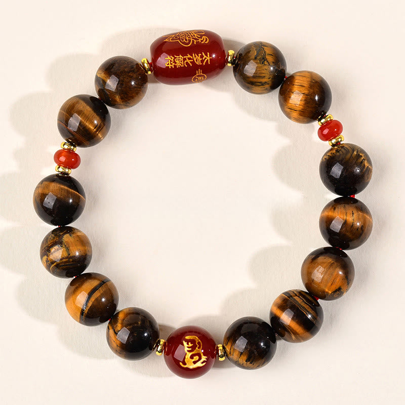 Nimara Ritual 12 Chinese Zodiac Natural Tiger Eye Red Agate Protection Bracelet