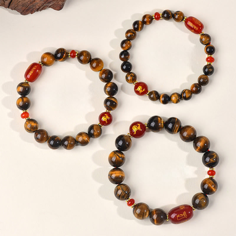 Nimara Ritual 12 Chinese Zodiac Natural Tiger Eye Red Agate Protection Bracelet