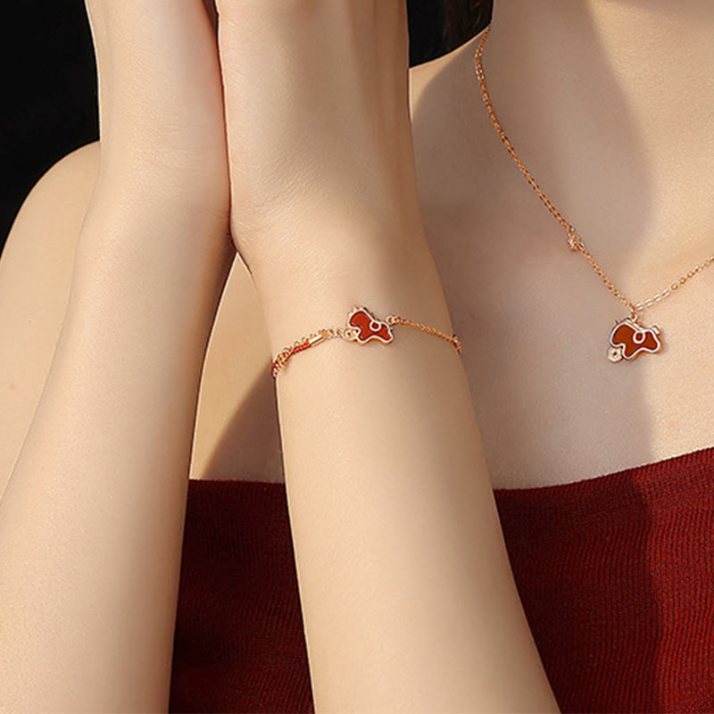 Nimara Ritual 925 Sterling Silver Year Of The Horse Red String Red Agate Coin Charm Luck Bracelet