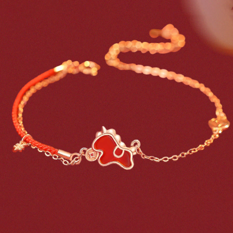 Nimara Ritual 925 Sterling Silver Year Of The Horse Red String Red Agate Coin Charm Luck Bracelet