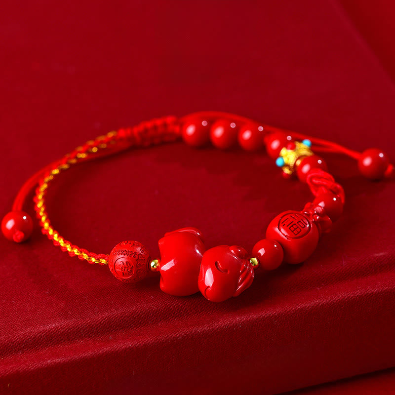 Nimara Ritual Year of the Horse Natural Cinnabar Fu Character Lucky Bag Blessing Bracelet
