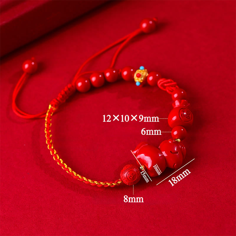 Nimara Ritual Year of the Horse Natural Cinnabar Fu Character Lucky Bag Blessing Bracelet
