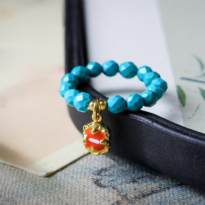 Nimara Ritual 4mm Ultra-Fine Turquoise Faceted Bead Design Strength Elastic Ring