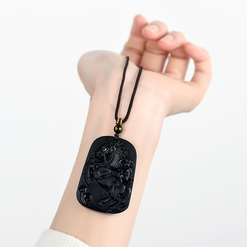 Nimara Ritual Year of the Horse Natural Black Obsidian Strength Necklace Pendant