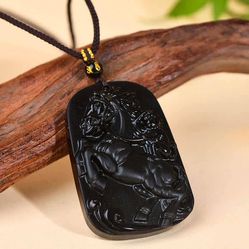 Nimara Ritual Year of the Horse Natural Black Obsidian Strength Necklace Pendant