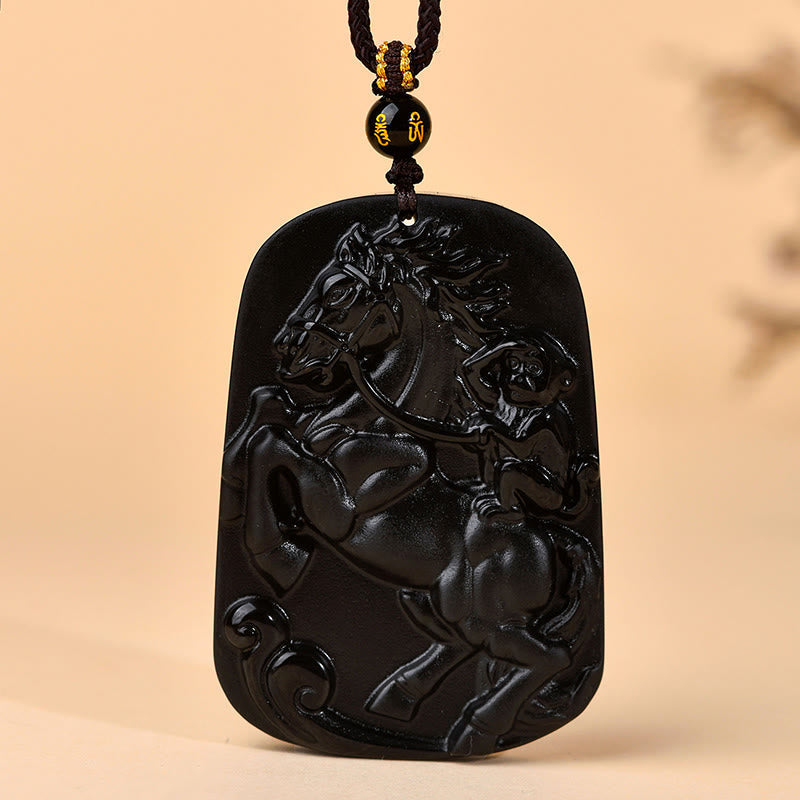 Nimara Ritual Year of the Horse Natural Black Obsidian Strength Necklace Pendant