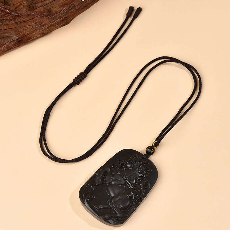 Nimara Ritual Year of the Horse Natural Black Obsidian Strength Necklace Pendant