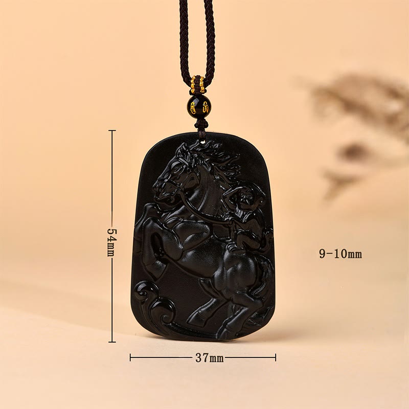 Nimara Ritual Year of the Horse Natural Black Obsidian Strength Necklace Pendant