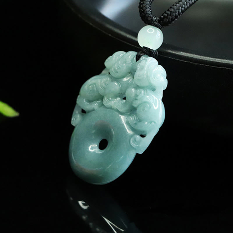 Nimara Ritual Double PiXiu Jade Peace Buckle Wealth Luck String Necklace Pendant