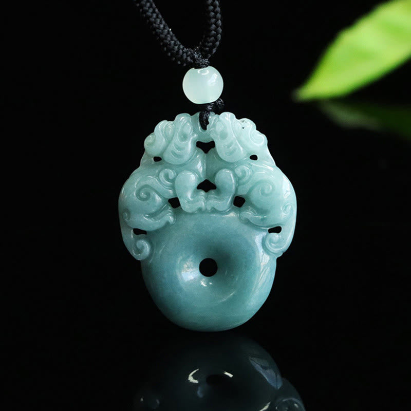 Nimara Ritual Double PiXiu Jade Peace Buckle Wealth Luck String Necklace Pendant