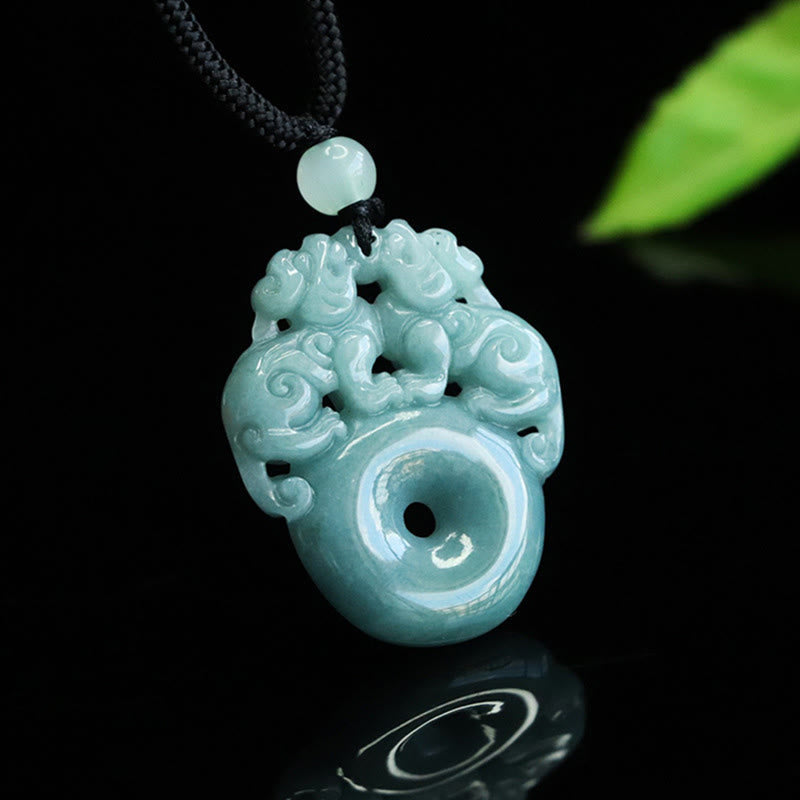 Nimara Ritual Double PiXiu Jade Peace Buckle Wealth Luck String Necklace Pendant