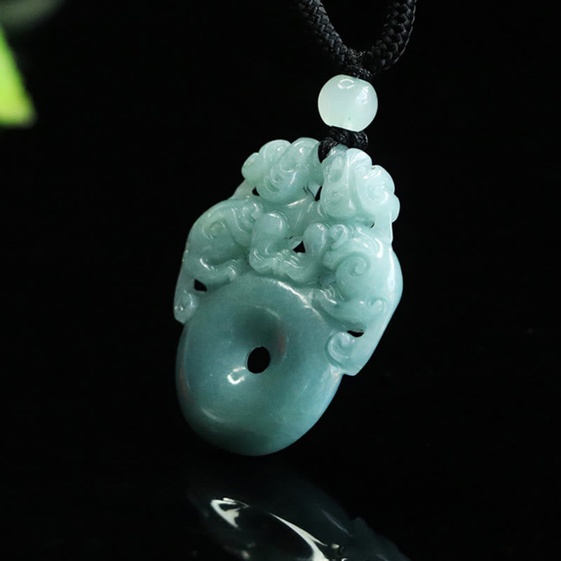 Nimara Ritual Double PiXiu Jade Peace Buckle Wealth Luck String Necklace Pendant