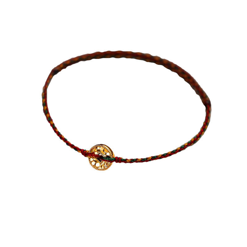 Nimara Ritual Handmade Copper Coins Charm Connection Braided String Adjustable Bracelet Anklet