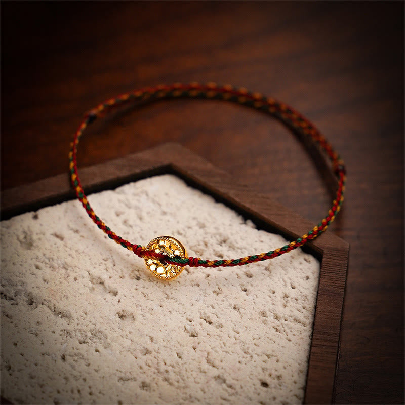 Nimara Ritual Handmade Copper Coins Charm Connection Braided String Adjustable Bracelet Anklet