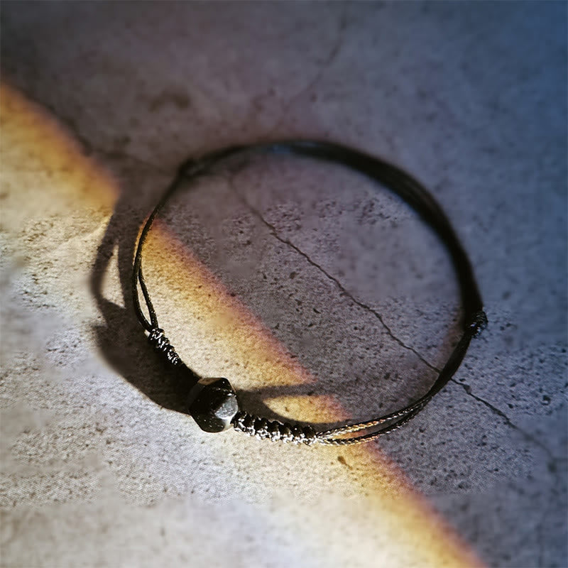 Nimara Ritual Natural Black Obsidian String Braided Strength Bracelet