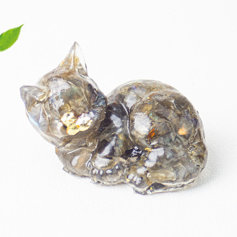 Nimara Ritual Crystal Chip Epoxy Resin Small Cat Positive Decoration