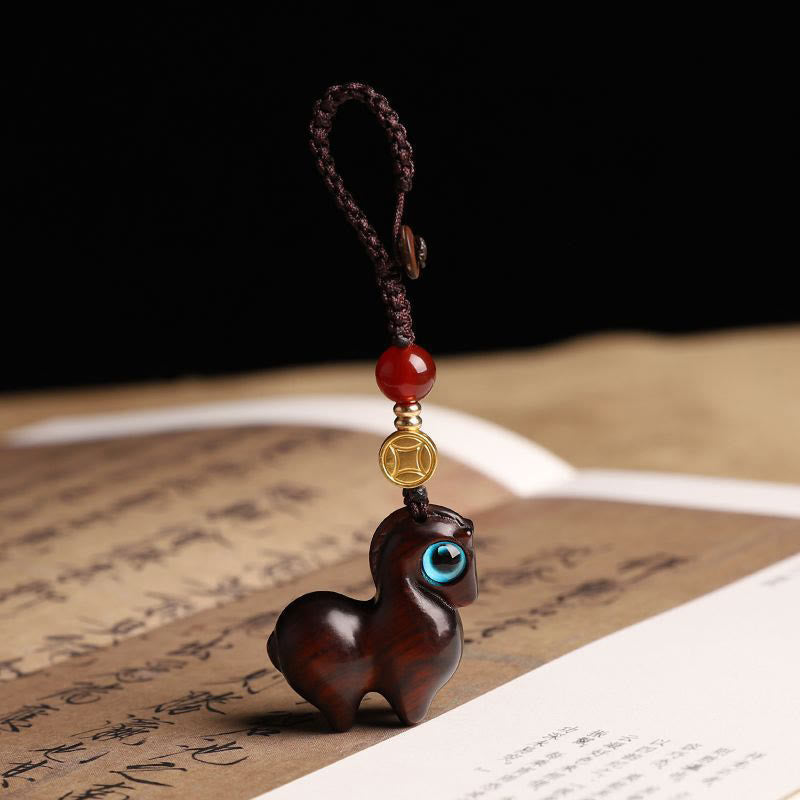 Nimara Ritual Year of the Horse Small Leaf Red Sandalwood Calm Key Chain Phone Hanging Decoration