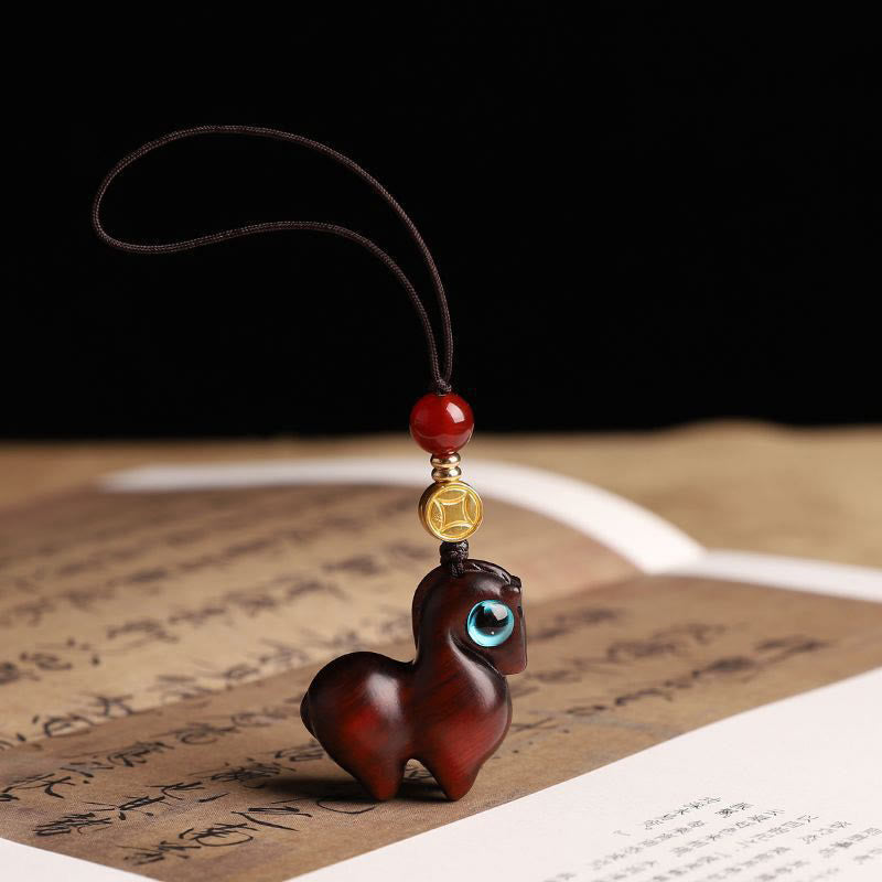 Nimara Ritual Year of the Horse Small Leaf Red Sandalwood Calm Key Chain Phone Hanging Decoration