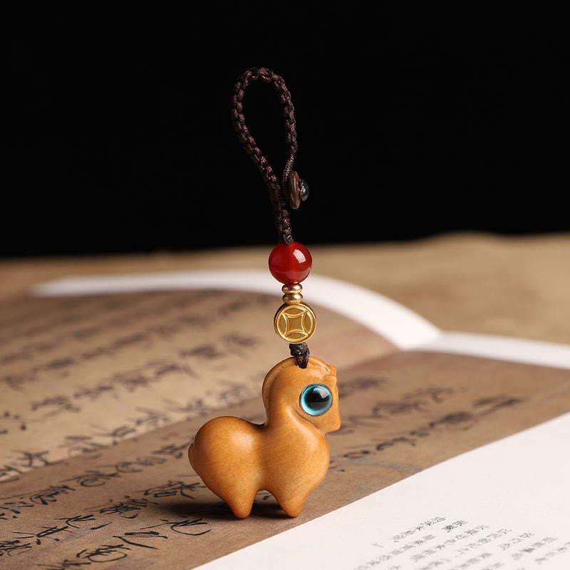 Nimara Ritual Year of the Horse Small Leaf Red Sandalwood Calm Key Chain Phone Hanging Decoration