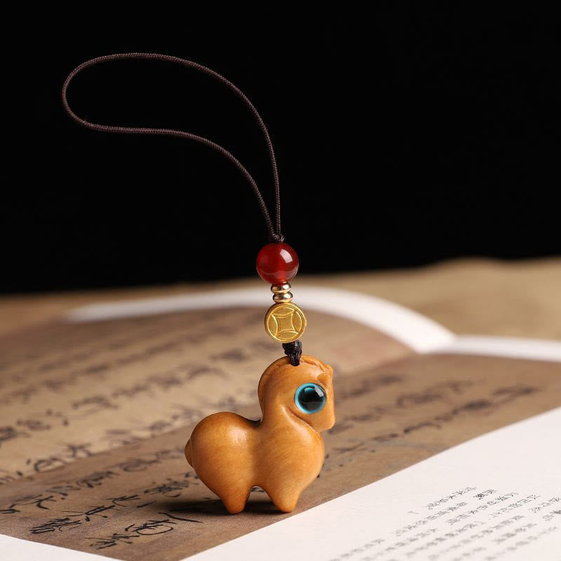 Nimara Ritual Year of the Horse Small Leaf Red Sandalwood Calm Key Chain Phone Hanging Decoration