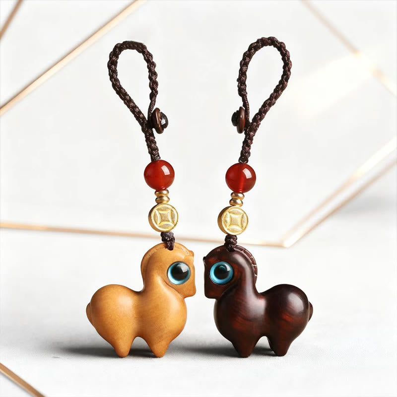 Nimara Ritual Year of the Horse Small Leaf Red Sandalwood Calm Key Chain Phone Hanging Decoration