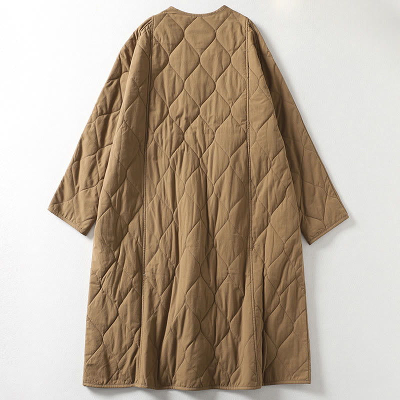 Nimara Ritual Plain Buttons V-Neck Long Sleeve Women's Cotton Coat With Pockets