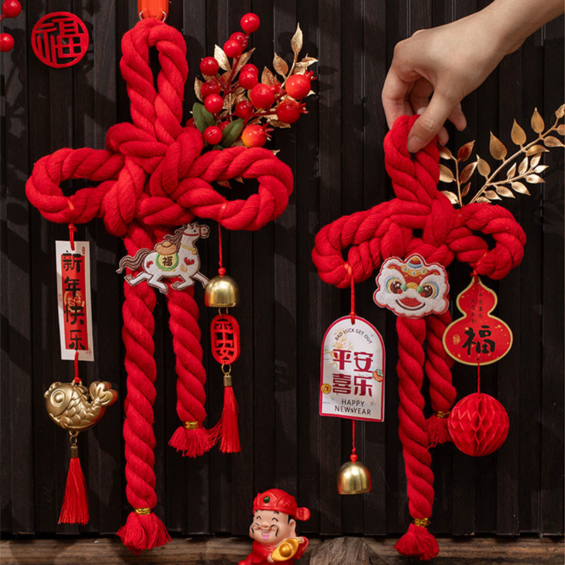 Nimara Ritual Year of the Horse Dancing Lion Fu Character Chinese Knotting Fortune Decoration