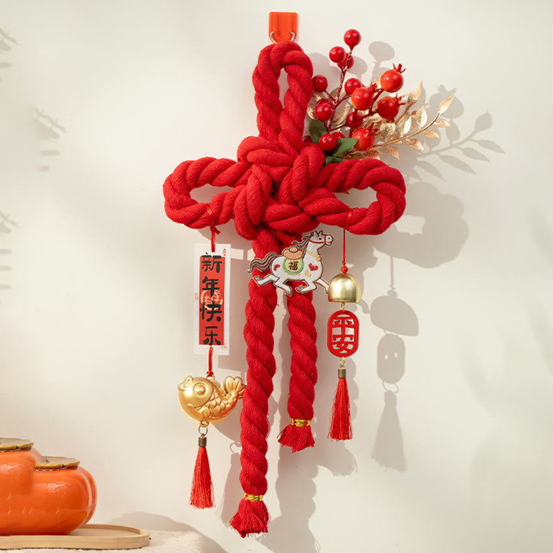 Nimara Ritual Year of the Horse Dancing Lion Fu Character Chinese Knotting Fortune Decoration