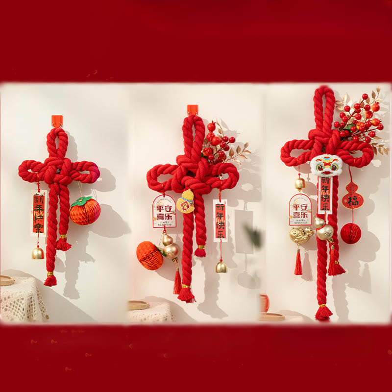 Nimara Ritual Year of the Horse Dancing Lion Fu Character Chinese Knotting Fortune Decoration